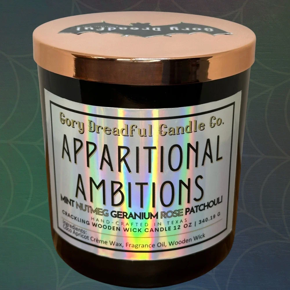 Apparitional Ambitions Crackling Wood Wick Candle: Mint/Nutmeg/Floral/Patchouli